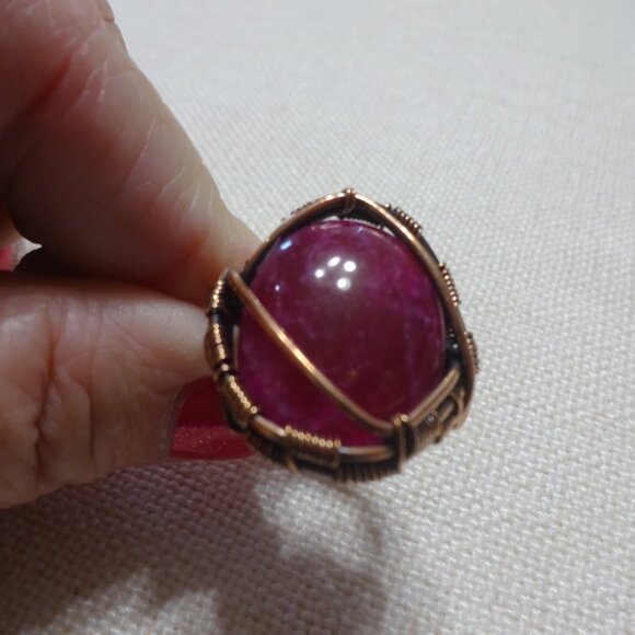 Rustic RUBY QUARTZ Handmade COPPER WIRE-WRAPPED Ring Size 9.5 #796B - Picture 3 of 4